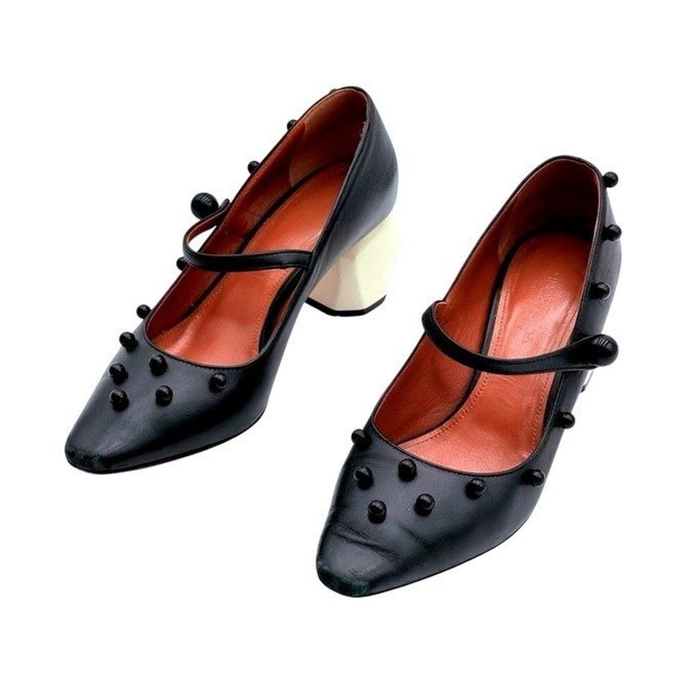 Sportmax Mary Jane Pumps 35 US 5 Black Leather Pebble Heel Italy